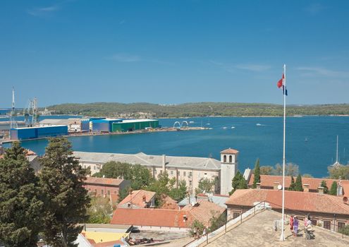 View of the city and the bay from the hill Kastel. Pula. Croatia