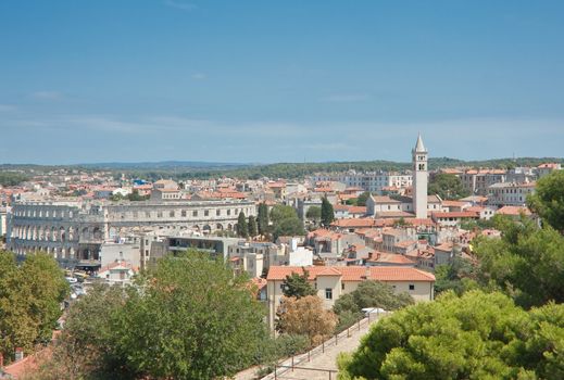 View of the city and the bay from the hill Kastel. Pula. Croatia