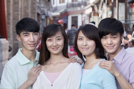 Group Portrait of Young People Outdoors in Beijing