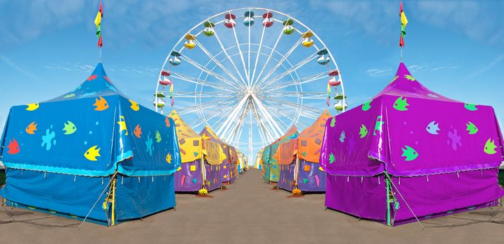 carnival tents and ferris wheel