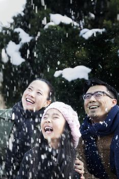 Family enjoying a snowy day