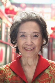 Portrait of senior woman in Chinese traditional clothing