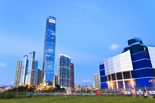 Hong Kong office buildings at night 