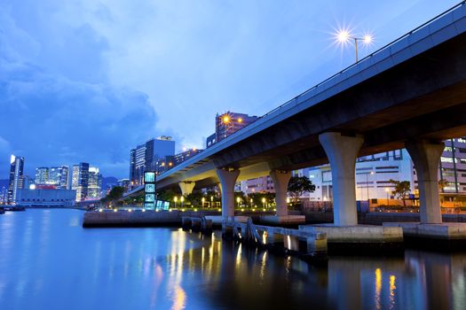 Bridge at sunset in Hong Kong