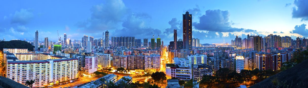 Kowloon downtown night view in Hong Kong