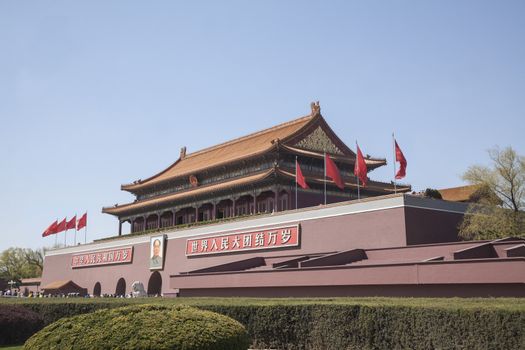 Tiananmen Square, Gate of Heavenly Peace with Mao's Portrait, Beijing, China.