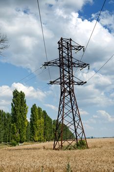 power transmission tower on field