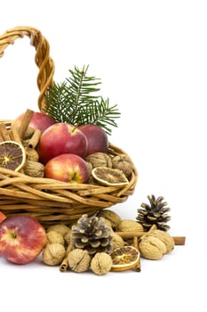 basket full of apples, nuts, cinnamon