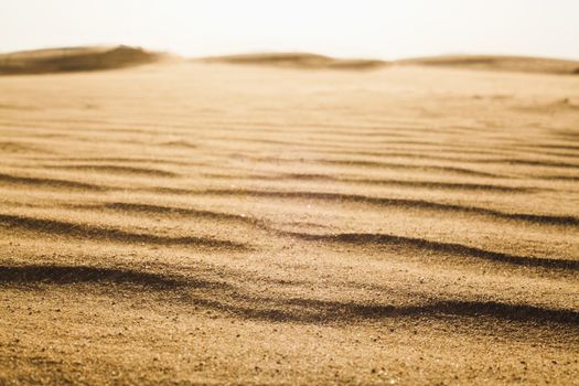 Surface level shot of the desert and the wind pattern on the sand