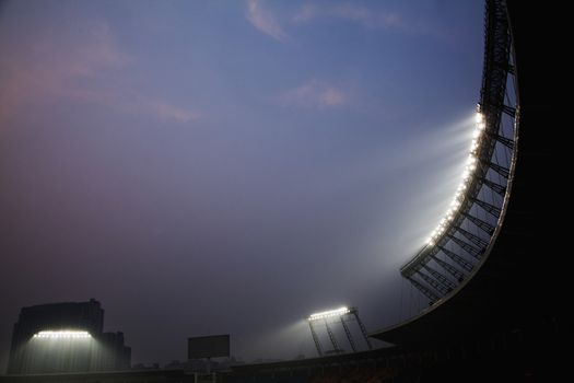 Stadium floodlights at night time, Beijing, China