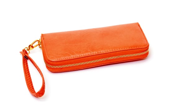 New Orange Leather Wallet on white background