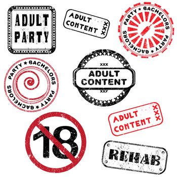 Adult content and bachelors party stamps collection isolated on white
