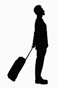 Silhouette of businessman with suitcase.
