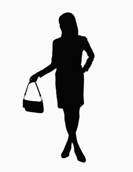 Silhouette of businesswoman holding handbag.