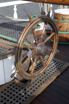 Rudder with settle in background on a yacht 