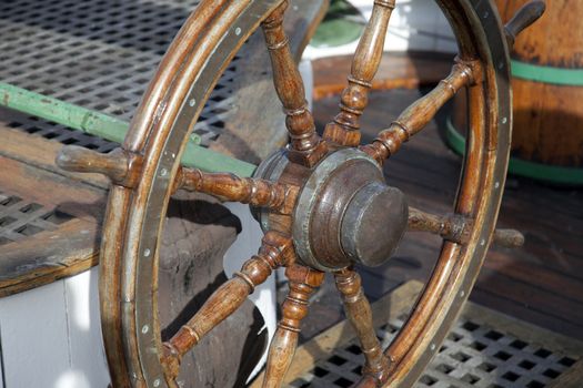 Rudder with settle in background on a yacht 