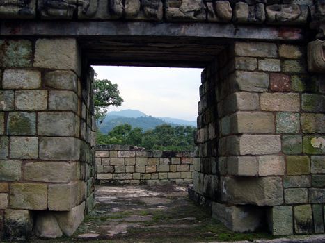 ancient mayan ruins and mountains - copan ruinas or copan ruins in Honduras