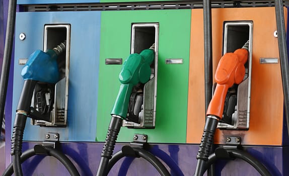 Multi color of  Pump nozzles at the gas station