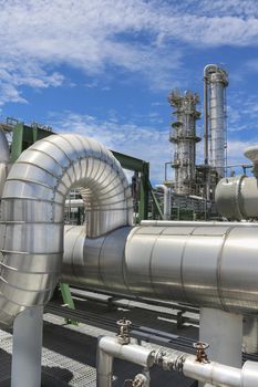 Steel pipe line with blue sky in sunny day
