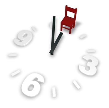 clock and chair on white background - 3d illustration