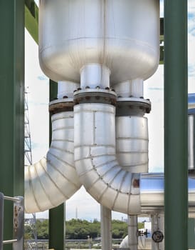 Steel pipe line with blue sky in sunny day