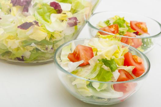 Closeup of Salad of Fresh Green Vegetables in Glass Bowl