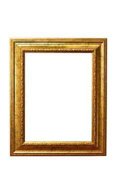 closeup of beautiful old wooden frame isolated over white background