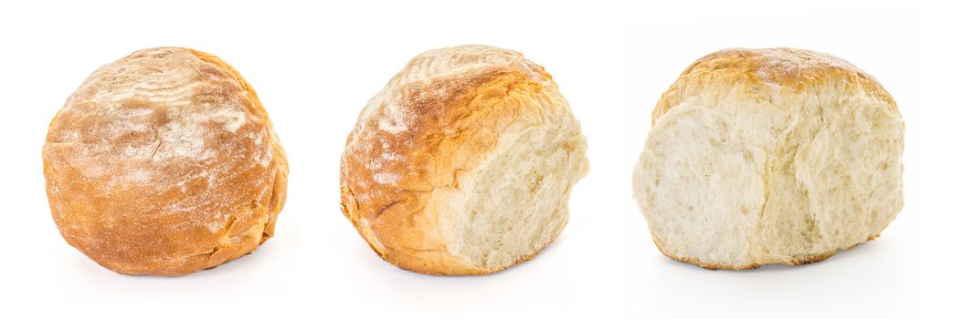 A quarter of four Buns Bread - variations, Collage of three separately taken photographs