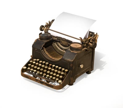 old typewriter on white background, with clipping path