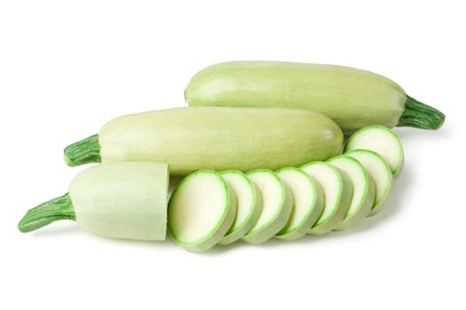 light green turkish zucchini's (Cucurbita pepo) on a white background