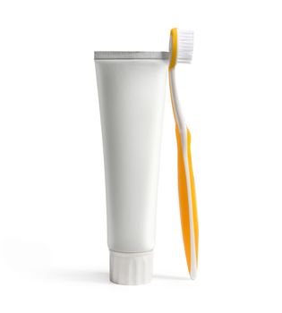 Toothbrush and tube isolated on a white