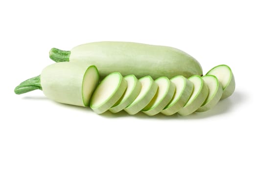 light green turkish zucchini's (Cucurbita pepo) on a white background with clipping path

