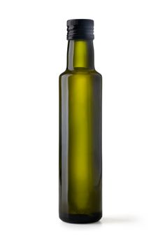 bottle of virgin olive oil on a white ground