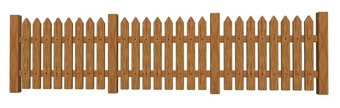 wooden garden barrier on white background - 3d illustration