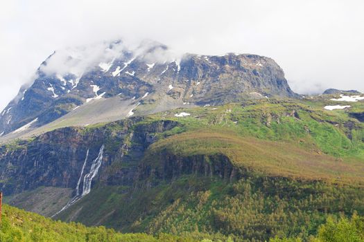 Beautiful landscape with mountains and waterfalls, Norway