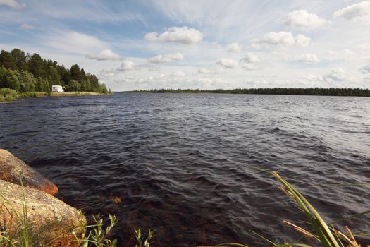 Summer landscape with gulf and forest