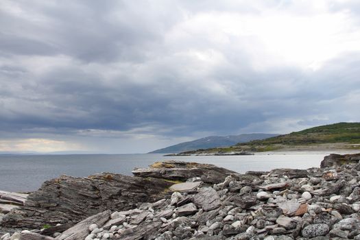 summer north norwegian landscape. Arctic Ocean, Barents Sea coast, Norway.