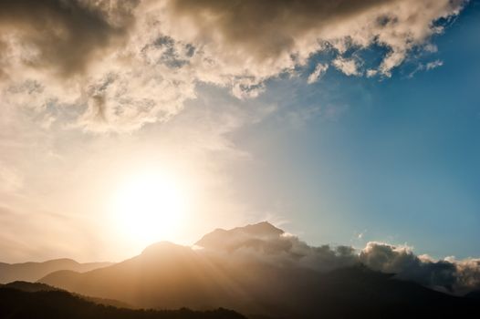 Sunset over the mountain and clouds Tahtalı, Turkey