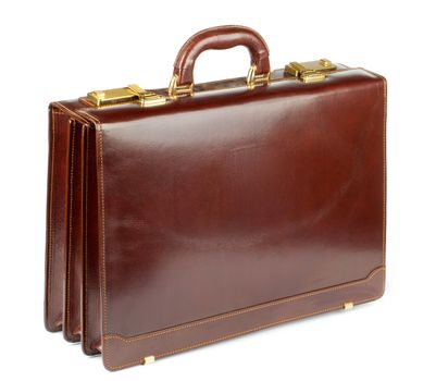 Brown Leather Briefcase with Gold Details isolated on white background