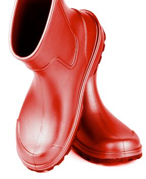 Pair of Comfortable Red Rubber Boots isolated on white background