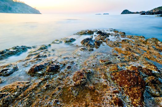 Turkey Phaselis, sunken into the sea ruins of an ancient civilization