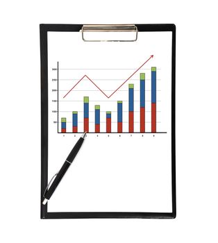 clipboard with chart and pen on a white background