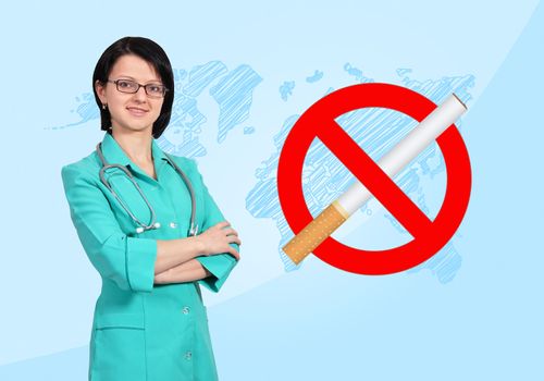 young female doctor with clipboard, stop smoking concept