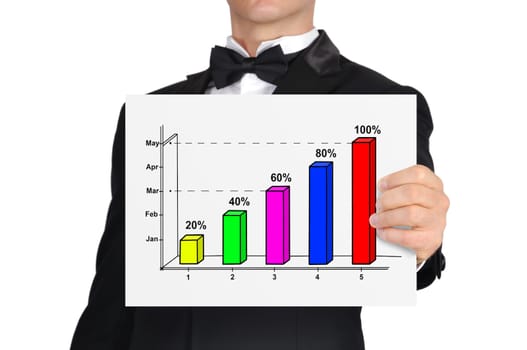 businessman holding poster with graph