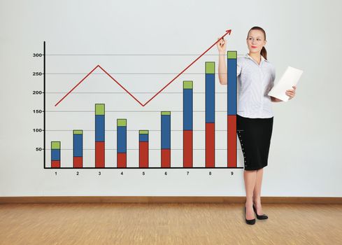 businesswoman in office drawing graph