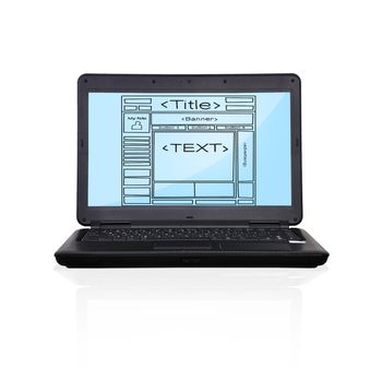 black laptop with template web page on screen