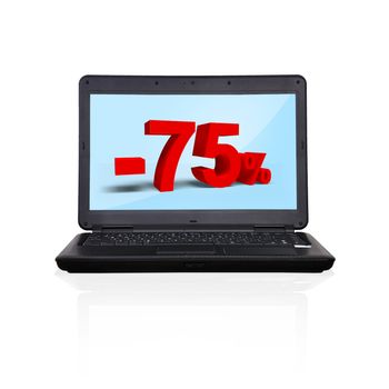 black laptop with 75 discount on screen