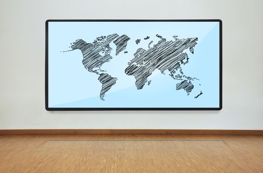 plasma panel with world map on wall in office