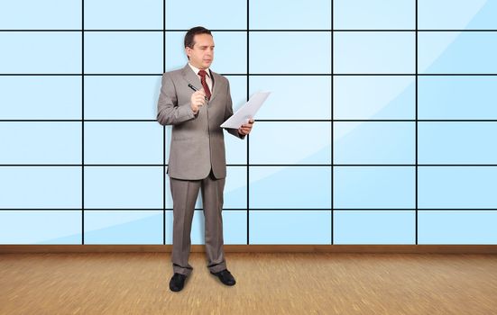 businessman in office and  plasma wall