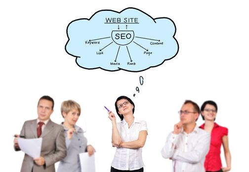 businesspeople dreaming on seo on white background